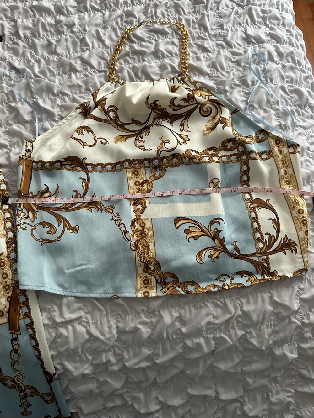 Rachel Zoe Blue & Cream Chain Print Skirt and Top Set - Picture 4 of 6